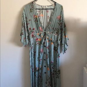 Green and whit stripped dress